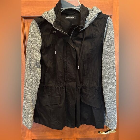 The Findery Drawstring Waist Full Zip Hoodie Sweater Jacket Gray/Black Size M - Picture 1 of 3